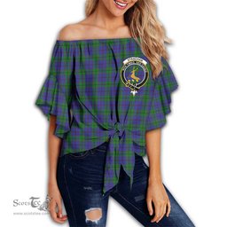 ScotsTee Shop Scottish Strachan Clan Crest Tartan Womens Off Shoulder Waist Wrap Top