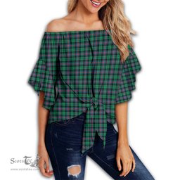 ScotsTee Shop Scottish Urquhart Broad Red Ancient Clan Tartan Womens Off Shoulder Waist Wrap Top