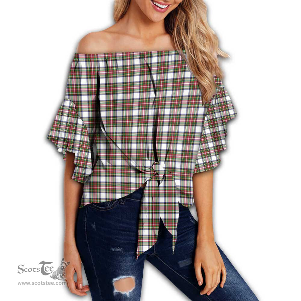 ScotsTee Shop Scottish Stewart Dress Modern Clan Tartan Womens Off Shoulder Waist Wrap Top