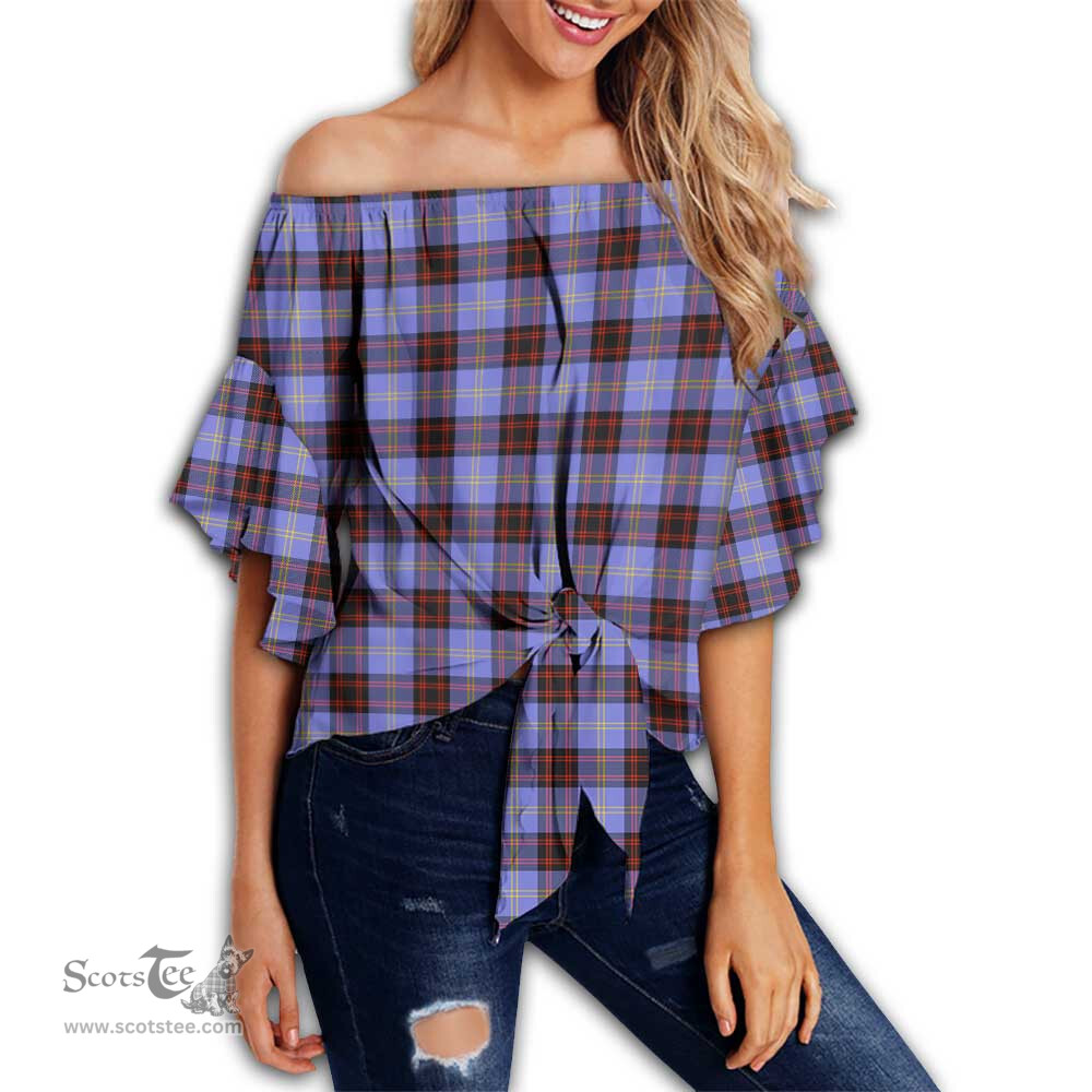 ScotsTee Shop Scottish Rutherford Clan Tartan Womens Off Shoulder Waist Wrap Top