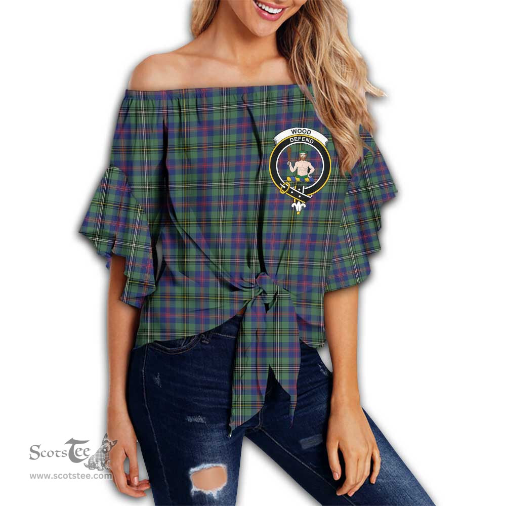 ScotsTee Shop Scottish Wood Modern Clan Crest Tartan Womens Off Shoulder Waist Wrap Top