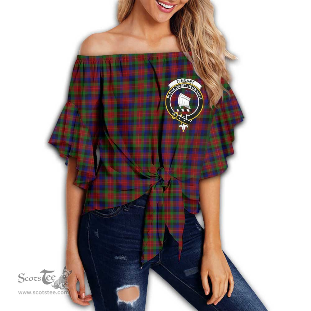 ScotsTee Shop Scottish Tennant Clan Crest Tartan Womens Off Shoulder Waist Wrap Top