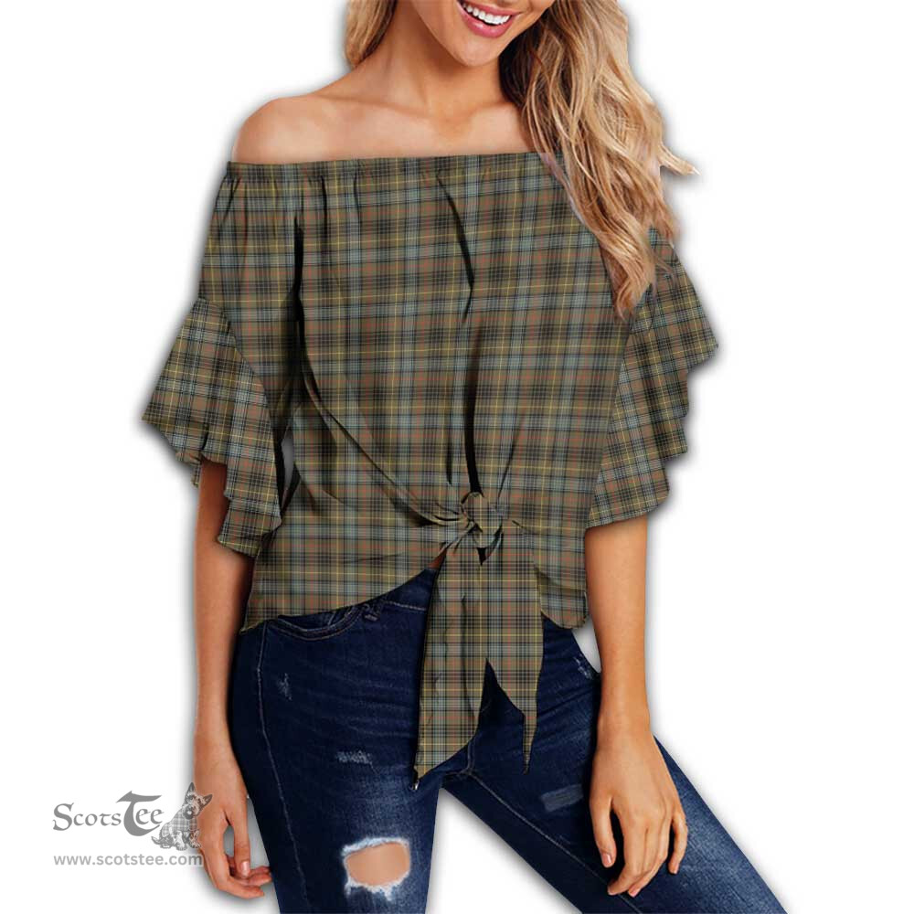 ScotsTee Shop Scottish Stewart Hunting Weathered Clan Tartan Womens Off Shoulder Waist Wrap Top