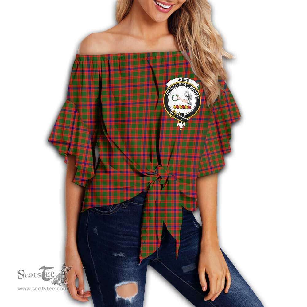 ScotsTee Shop Scottish Skene Modern Clan Crest Tartan Womens Off Shoulder Waist Wrap Top