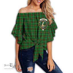 ScotsTee Shop Scottish Wallace Hunting - Green Clan Crest Tartan Womens Off Shoulder Waist Wrap Top