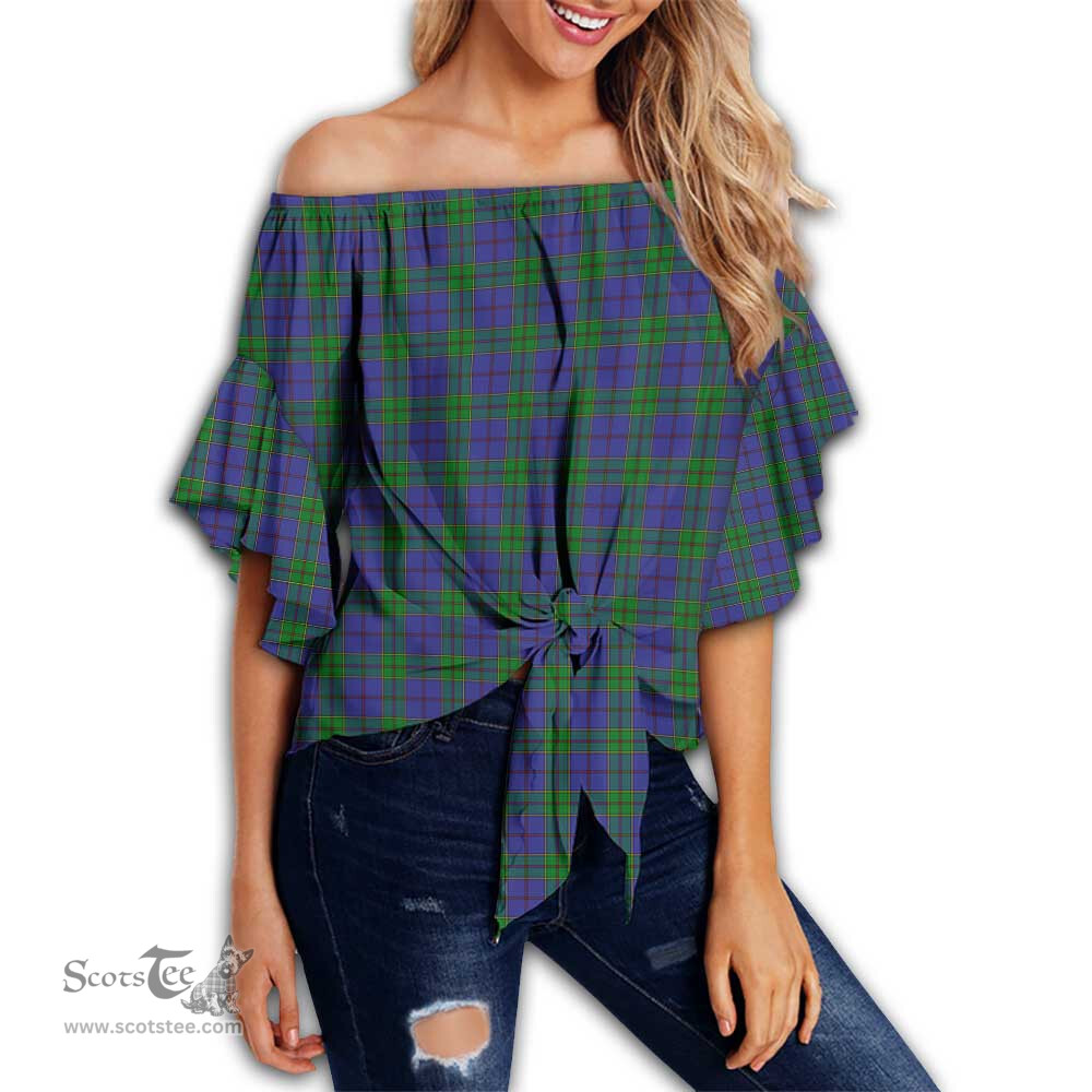 ScotsTee Shop Scottish Strachan Clan Tartan Womens Off Shoulder Waist Wrap Top