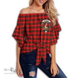 ScotsTee Shop Scottish Wallace Hunting - Red Clan Crest Tartan Womens Off Shoulder Waist Wrap Top