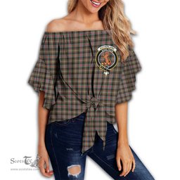 ScotsTee Shop Scottish Sutherland Weathered Clan Crest Tartan Womens Off Shoulder Waist Wrap Top