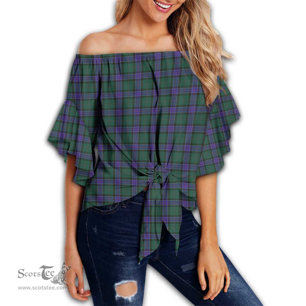 ScotsTee Shop Scottish Sinclair Hunting Modern Clan Tartan Womens Off Shoulder Waist Wrap Top