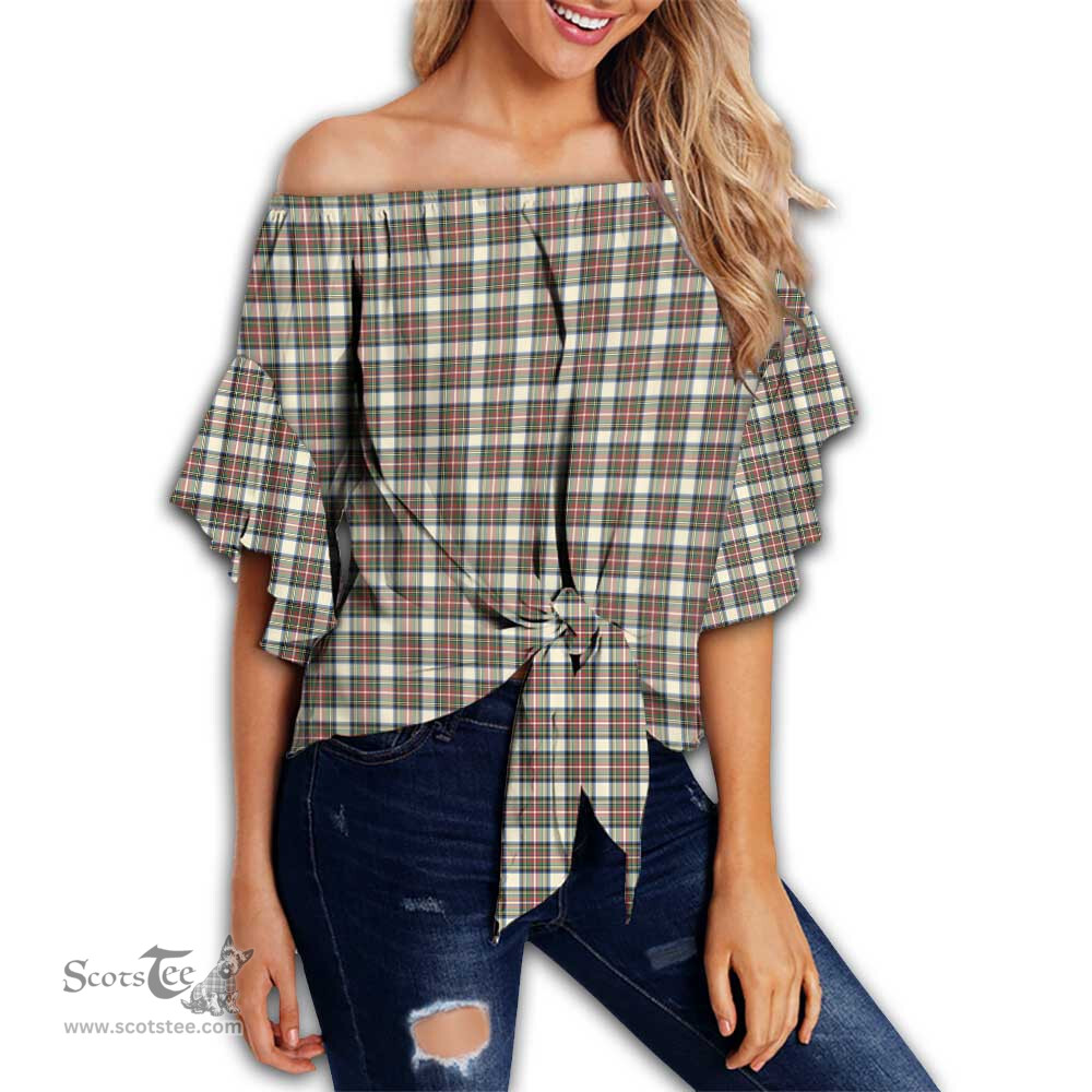 ScotsTee Shop Scottish Stewart Dress Ancient Clan Tartan Womens Off Shoulder Waist Wrap Top