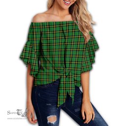 ScotsTee Shop Scottish Wallace Hunting - Green Clan Tartan Womens Off Shoulder Waist Wrap Top