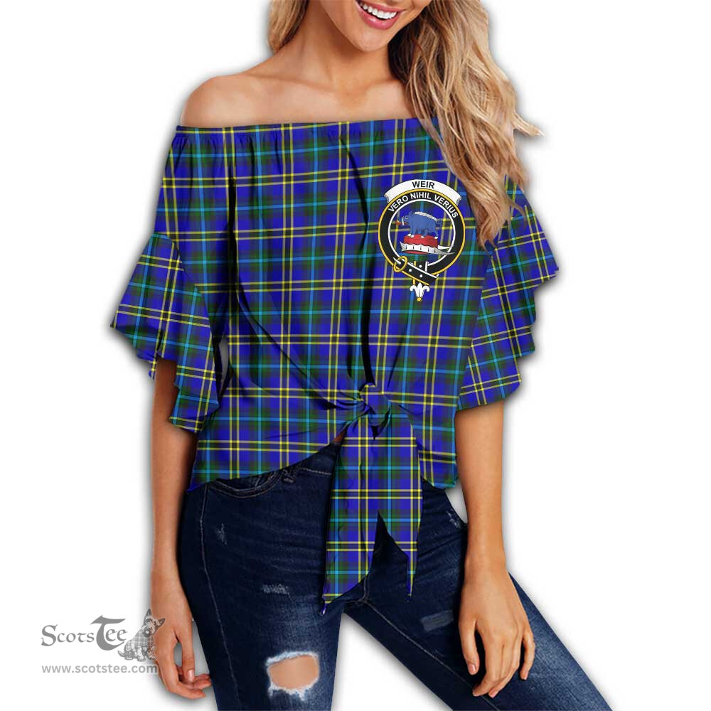 ScotsTee Shop Scottish Weir Modern Clan Crest Tartan Womens Off Shoulder Waist Wrap Top