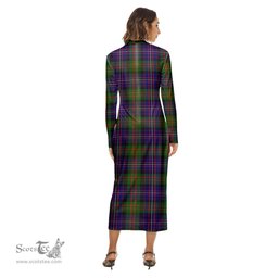 ScotsTee Shop Scottish Cameron of Erracht Modern Clan Crest Tartan Womens Mock Neck Long Sleeve Midi Dress