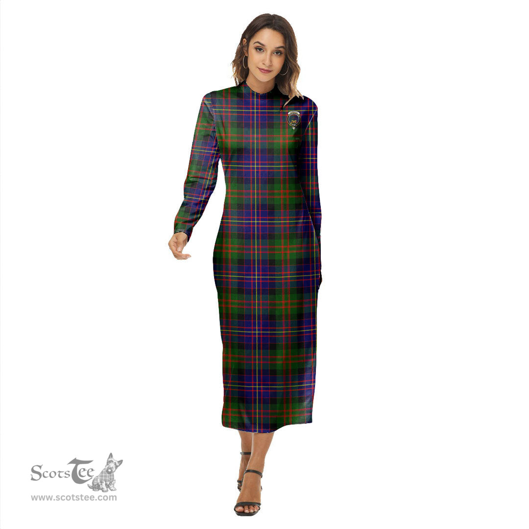 ScotsTee Shop Scottish Cameron of Erracht Modern Clan Crest Tartan Womens Mock Neck Long Sleeve Midi Dress