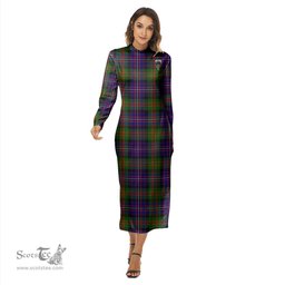 ScotsTee Shop Scottish Cameron of Erracht Modern Clan Crest Tartan Womens Mock Neck Long Sleeve Midi Dress