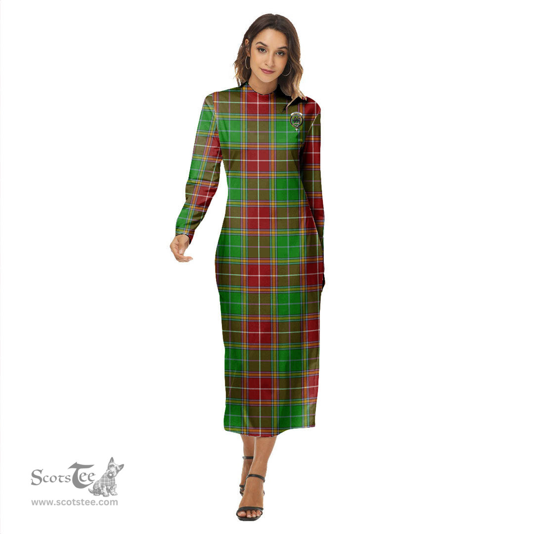 ScotsTee Shop Scottish Baxter Modern Clan Crest Tartan Womens Mock Neck Long Sleeve Midi Dress