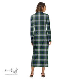 ScotsTee Shop Scottish Blackwatch Dress Modern Clan Tartan Womens Mock Neck Long Sleeve Midi Dress