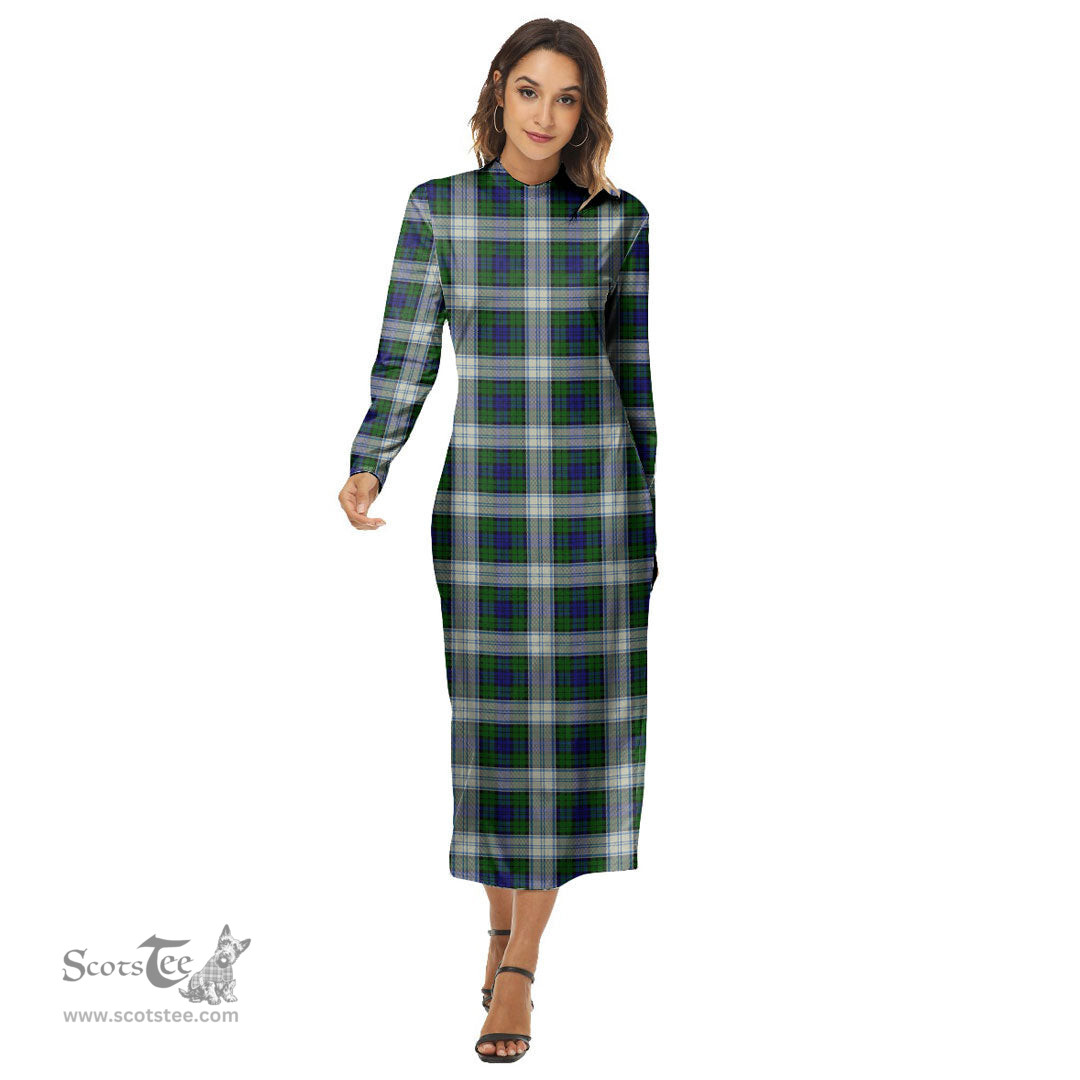 ScotsTee Shop Scottish Blackwatch Dress Modern Clan Tartan Womens Mock Neck Long Sleeve Midi Dress