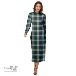 ScotsTee Shop Scottish Blackwatch Dress Modern Clan Tartan Womens Mock Neck Long Sleeve Midi Dress