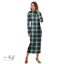ScotsTee Shop Scottish Blackwatch Dress Modern Clan Tartan Womens Mock Neck Long Sleeve Midi Dress