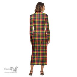 ScotsTee Shop Scottish Buchanan Modern Clan Tartan Womens Mock Neck Long Sleeve Midi Dress