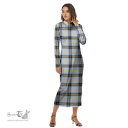 ScotsTee Shop Scottish Bell of the Borders Clan Tartan Womens Mock Neck Long Sleeve Midi Dress