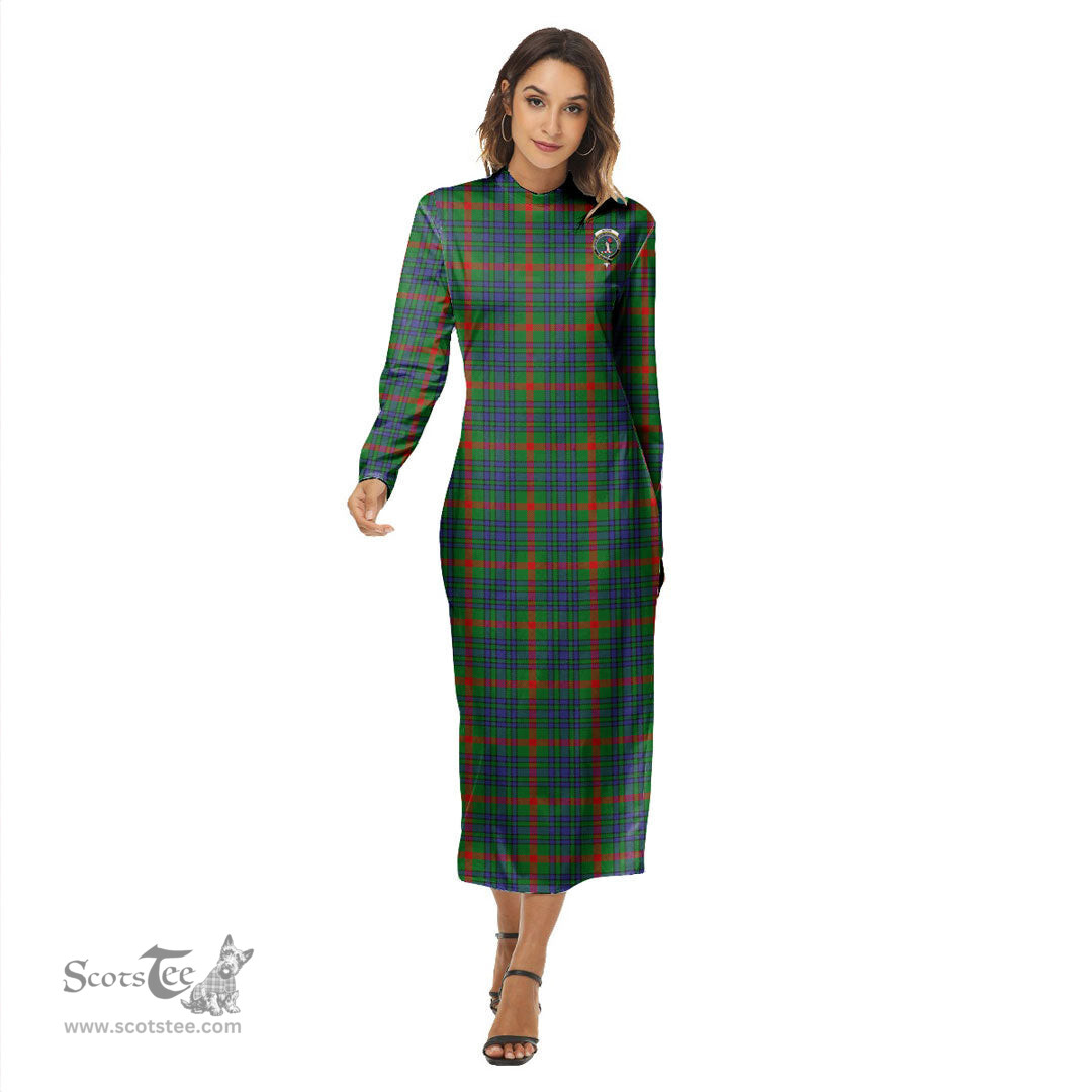 ScotsTee Shop Scottish Aiton Clan Crest Tartan Womens Mock Neck Long Sleeve Midi Dress