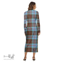 ScotsTee Shop Scottish Anderson Ancient Clan Crest Tartan Womens Mock Neck Long Sleeve Midi Dress