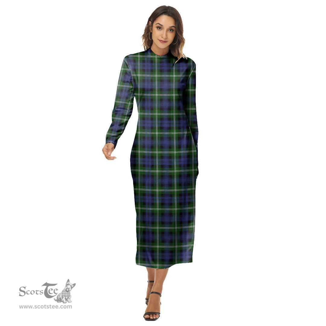 ScotsTee Shop Scottish Baillie Modern Clan Tartan Womens Mock Neck Long Sleeve Midi Dress