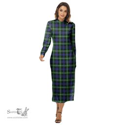 ScotsTee Shop Scottish Baillie Modern Clan Tartan Womens Mock Neck Long Sleeve Midi Dress