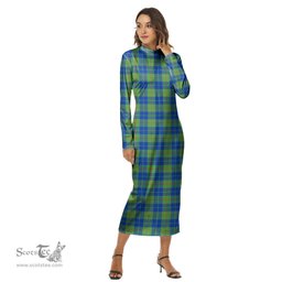 ScotsTee Shop Scottish Barclay Hunting Ancient Clan Tartan Womens Mock Neck Long Sleeve Midi Dress