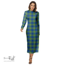 ScotsTee Shop Scottish Barclay Hunting Ancient Clan Tartan Womens Mock Neck Long Sleeve Midi Dress