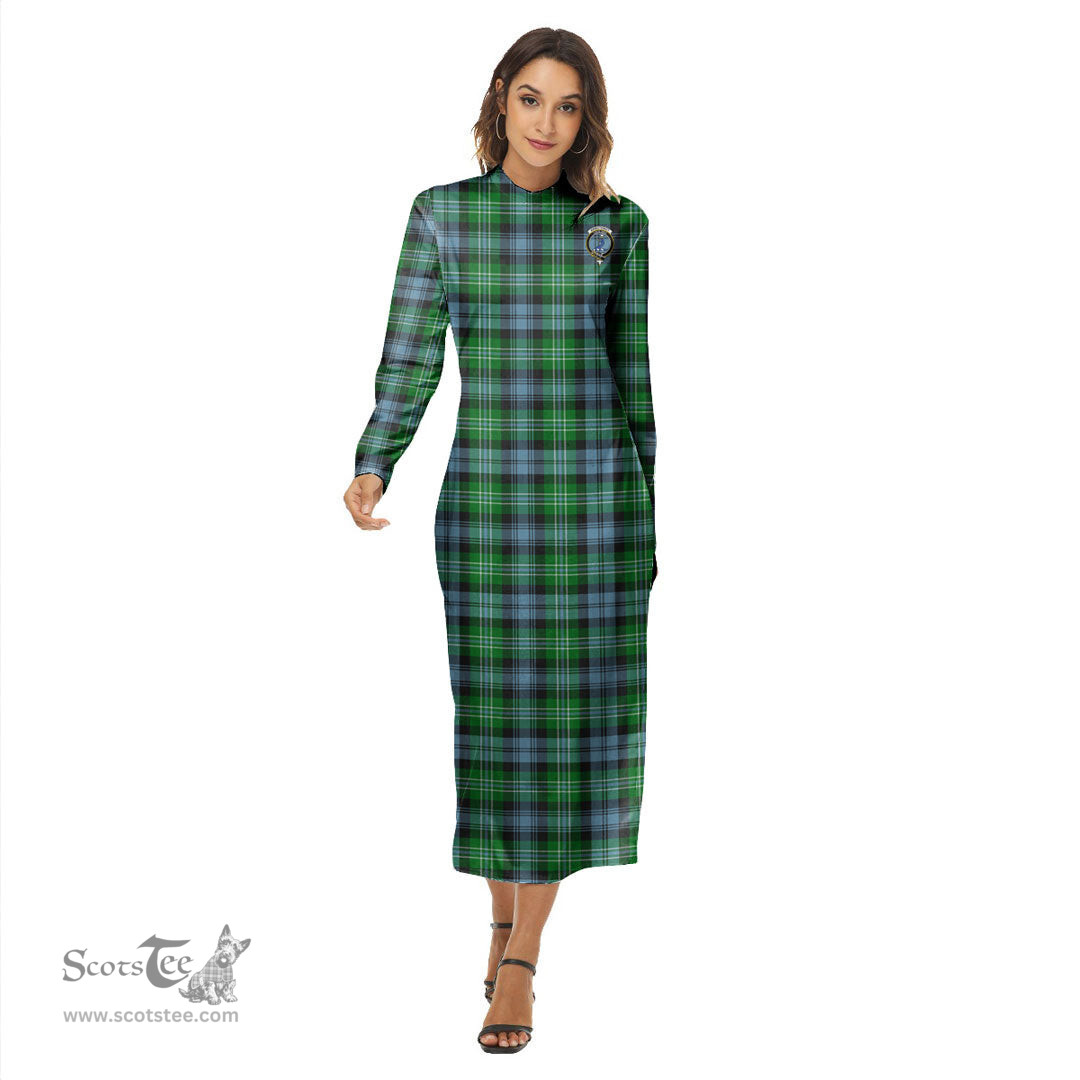 ScotsTee Shop Scottish Arbuthnot Ancient Clan Crest Tartan Womens Mock Neck Long Sleeve Midi Dress