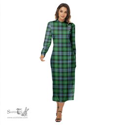 ScotsTee Shop Scottish Arbuthnot Ancient Clan Crest Tartan Womens Mock Neck Long Sleeve Midi Dress