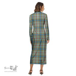 ScotsTee Shop Scottish Balfour Blue Clan Tartan Womens Mock Neck Long Sleeve Midi Dress
