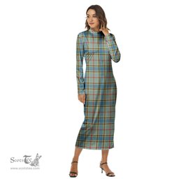 ScotsTee Shop Scottish Balfour Blue Clan Tartan Womens Mock Neck Long Sleeve Midi Dress