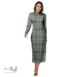 ScotsTee Shop Scottish Balfour Blue Clan Tartan Womens Mock Neck Long Sleeve Midi Dress