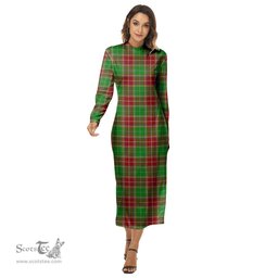 ScotsTee Shop Scottish Baxter Modern Clan Tartan Womens Mock Neck Long Sleeve Midi Dress