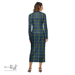 ScotsTee Shop Scottish Campbell Argyll Ancient Clan Crest Tartan Womens Mock Neck Long Sleeve Midi Dress