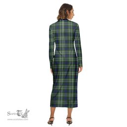 ScotsTee Shop Scottish Blyth Clan Tartan Womens Mock Neck Long Sleeve Midi Dress