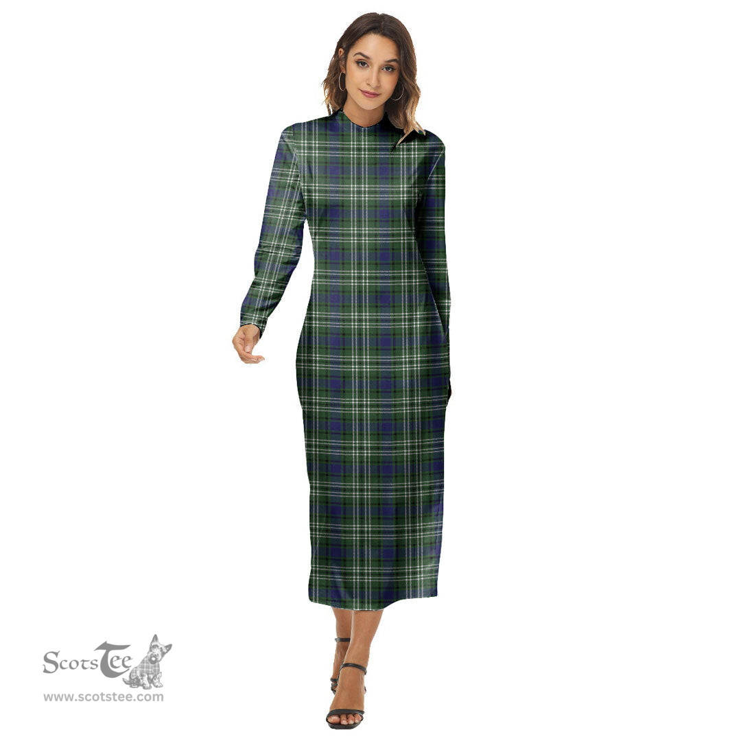 ScotsTee Shop Scottish Blyth Clan Tartan Womens Mock Neck Long Sleeve Midi Dress