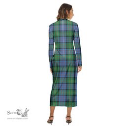 ScotsTee Shop Scottish Bowie Ancient Clan Tartan Womens Mock Neck Long Sleeve Midi Dress