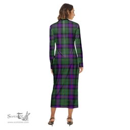 ScotsTee Shop Scottish Armstrong Modern Clan Crest Tartan Womens Mock Neck Long Sleeve Midi Dress