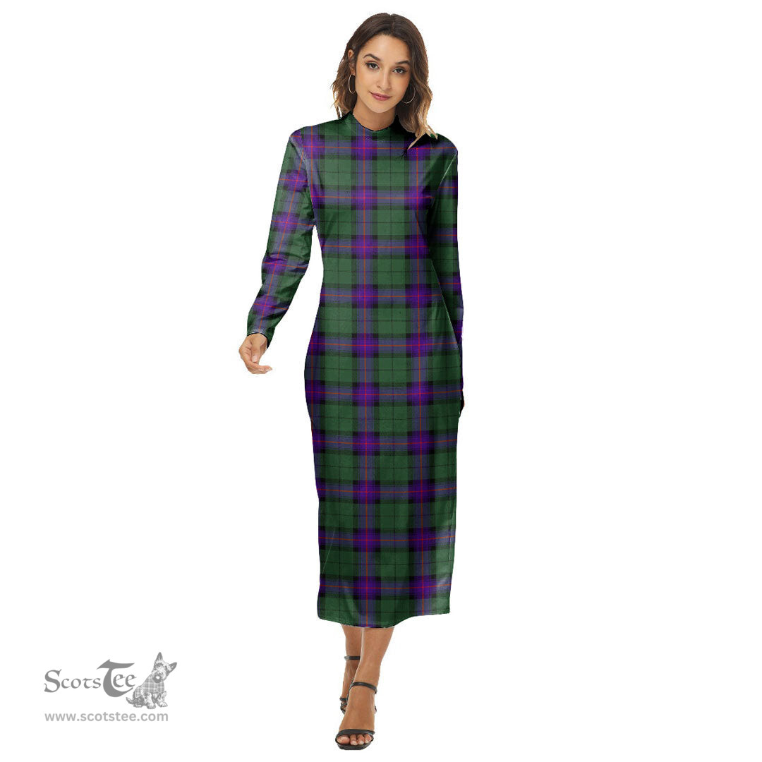 ScotsTee Shop Scottish Armstrong Modern Clan Tartan Womens Mock Neck Long Sleeve Midi Dress