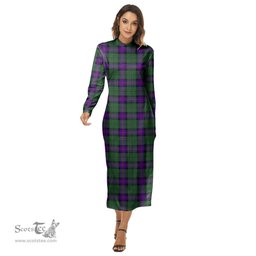 ScotsTee Shop Scottish Armstrong Modern Clan Tartan Womens Mock Neck Long Sleeve Midi Dress