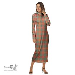 ScotsTee Shop Scottish Bruce Ancient Clan Tartan Womens Mock Neck Long Sleeve Midi Dress