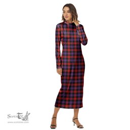 ScotsTee Shop Scottish Brown Modern Clan Tartan Womens Mock Neck Long Sleeve Midi Dress