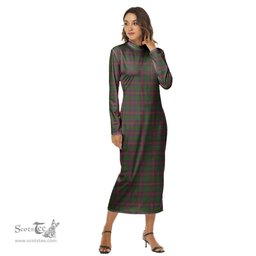 ScotsTee Shop Scottish Cairns Clan Tartan Womens Mock Neck Long Sleeve Midi Dress