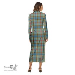 ScotsTee Shop Scottish Balfour Blue Clan Crest Tartan Womens Mock Neck Long Sleeve Midi Dress