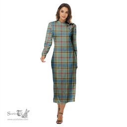ScotsTee Shop Scottish Balfour Blue Clan Crest Tartan Womens Mock Neck Long Sleeve Midi Dress